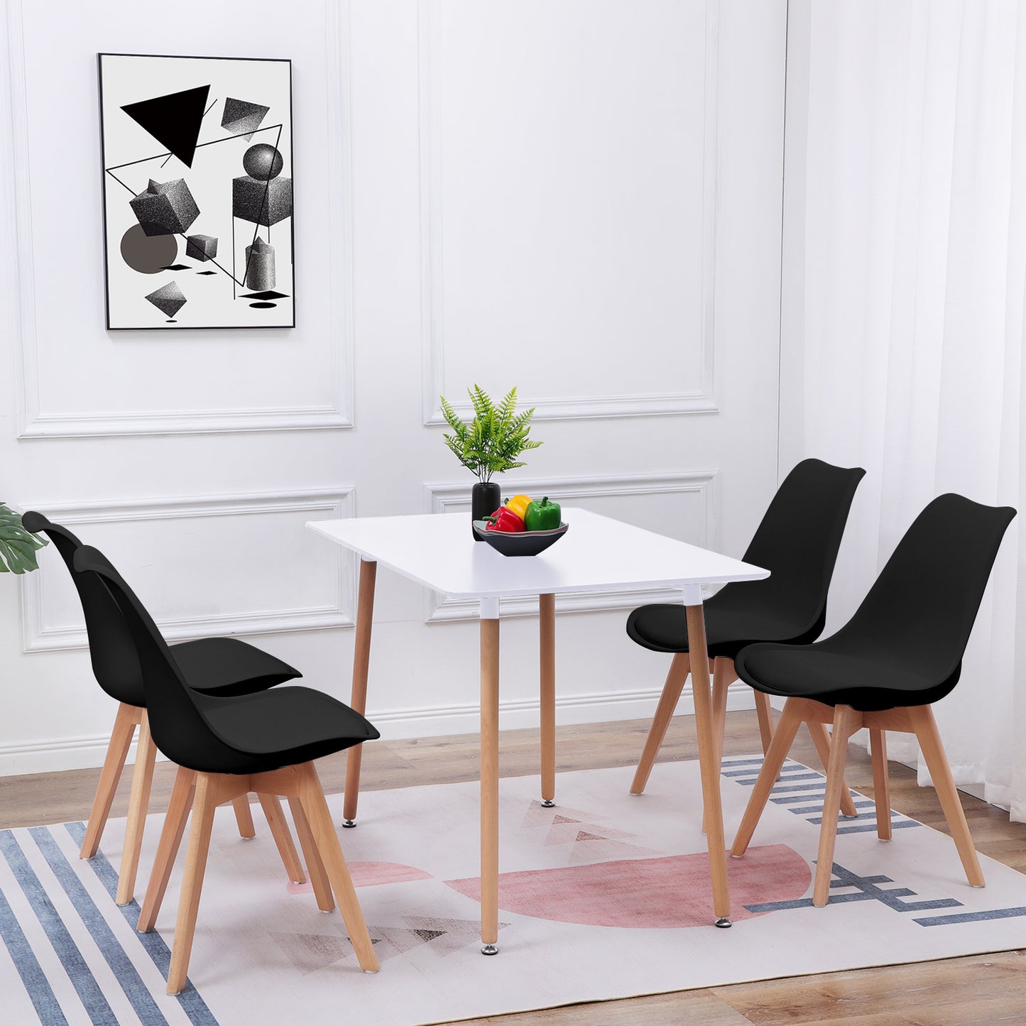 Ensemble Complet de Table à Manger pour 2 à 4 Personnes - Table Blanche et 4 Chaises Noires de Design Scandinave