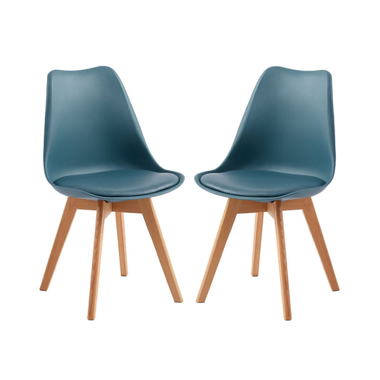 Lot de 2 Chaises de Cuisine Rétro Rembourrée Chaise de Salle de Bureau, Pieds en Bois de Hêtre Massif--Bleu gris foncé