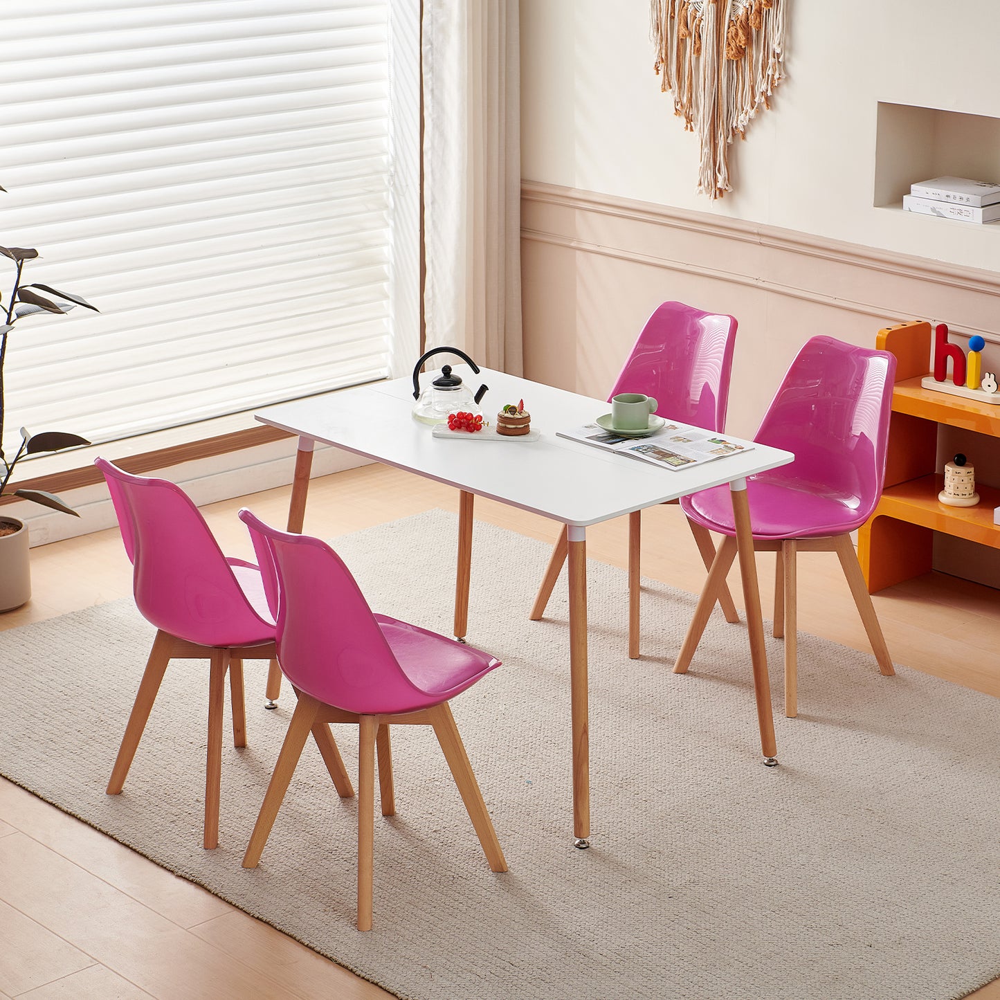 Chaise Lot de 2, chaises de bureau, chaises de vanité avec sièges rembourrés et pieds en hêtre massif pour salle à manger, salon, chambre, bureau, couleur violet vif