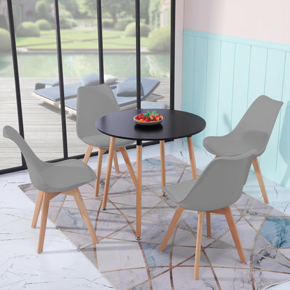Ensemble de Table et Chaises - Table en Hêtre Noir avec 4 Chaises Grises, Dimensions 54x54x82cm - Idéal pour Cuisine, Salon et Bureau