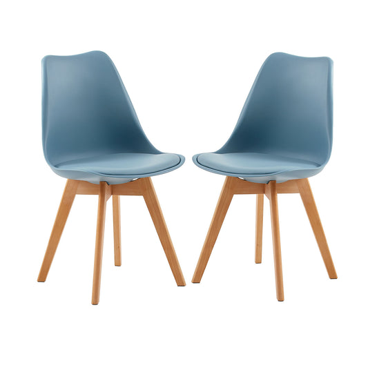 Lot de 2 Chaises de Cuisine Rétro Rembourrée Chaise de Salle de Bureau, Pieds en Bois de Hêtre Massif--Gris clair Bleu