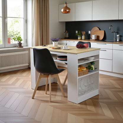 Bureau pour ordinateur avec prise de courant 110-250 V/16 A et 2 ports USB, étagère latérale réglable, 110 x 60 x 78 cm, charge maximale 50 kg, chêne et blanc, idéal pour bureau à domicile et espace de travail