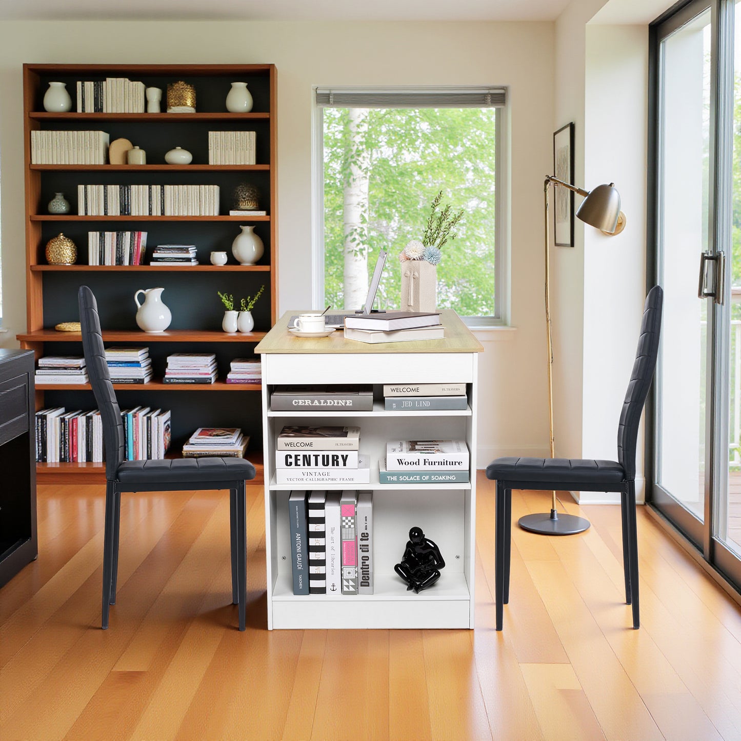 Bureau pour ordinateur avec prise de courant 110-250 V/16 A et 2 ports USB, étagère latérale réglable, 110 x 60 x 78 cm, charge maximale 50 kg, chêne et blanc, idéal pour bureau à domicile et espace de travail