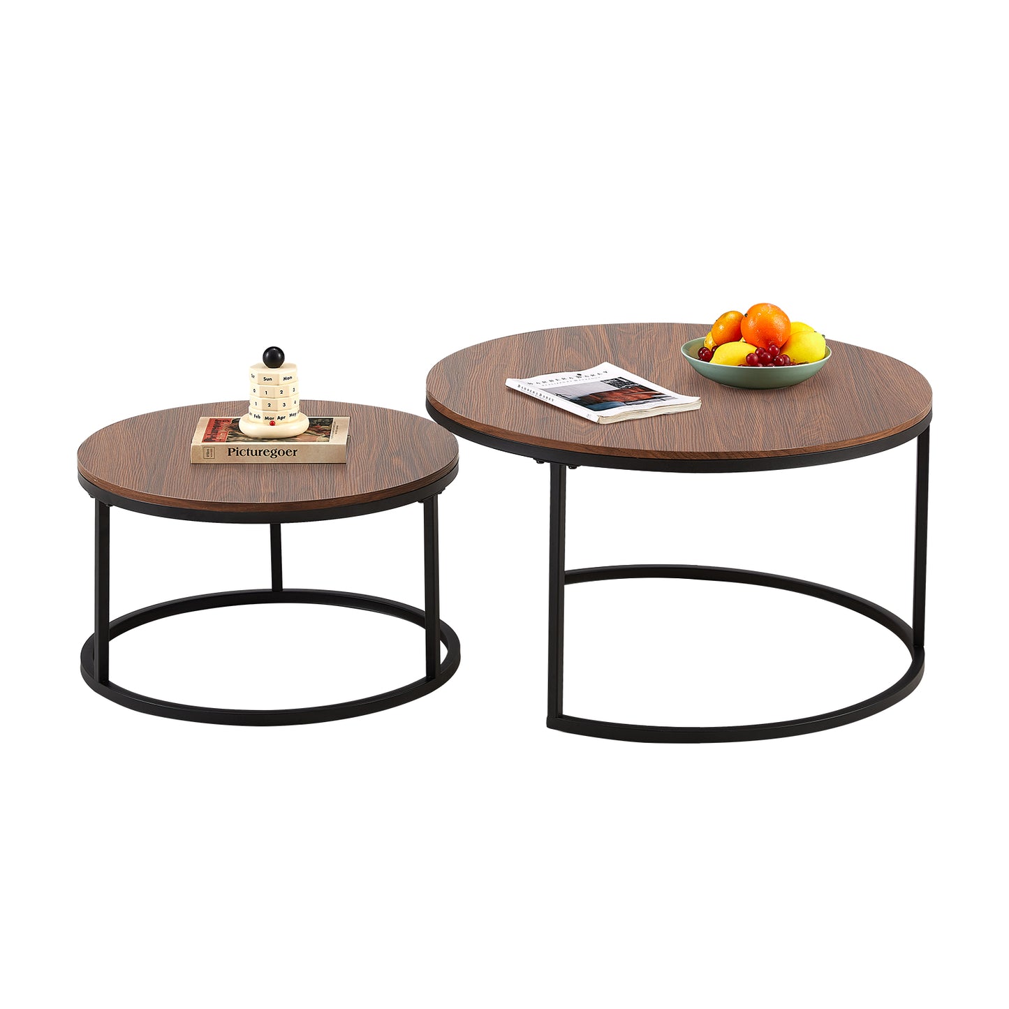 Lot de 2 table basse scandinave-table basse gigogne Ronde-table salon-80x45cm/60x35cm-couleur Marron