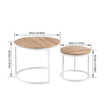 EGGREE Lot de 2 Tables Basses Gigognes Style Scandinave - Tables Basses Rondes pour Salon - 60 x 45 cm et 40 x 35 cm - Couleur Chêne