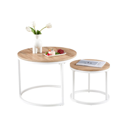 Lot de 2 Tables Basses Gigognes Style Scandinave - Tables Basses Rondes pour Salon - 60 x 45 cm et 40 x 35 cm - Couleur Chêne