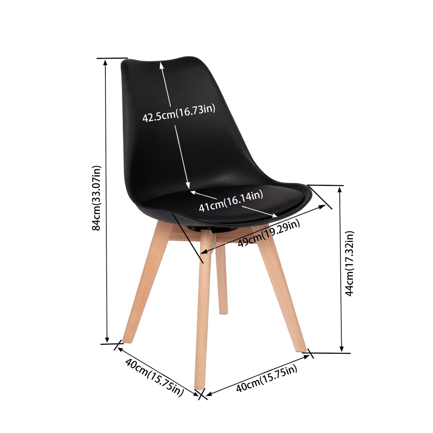 Ensemble de 2 chaises de salle à manger pivotantes, chaise sans accoudoirs, chaises rembourrées avec pieds en bois massif, noir