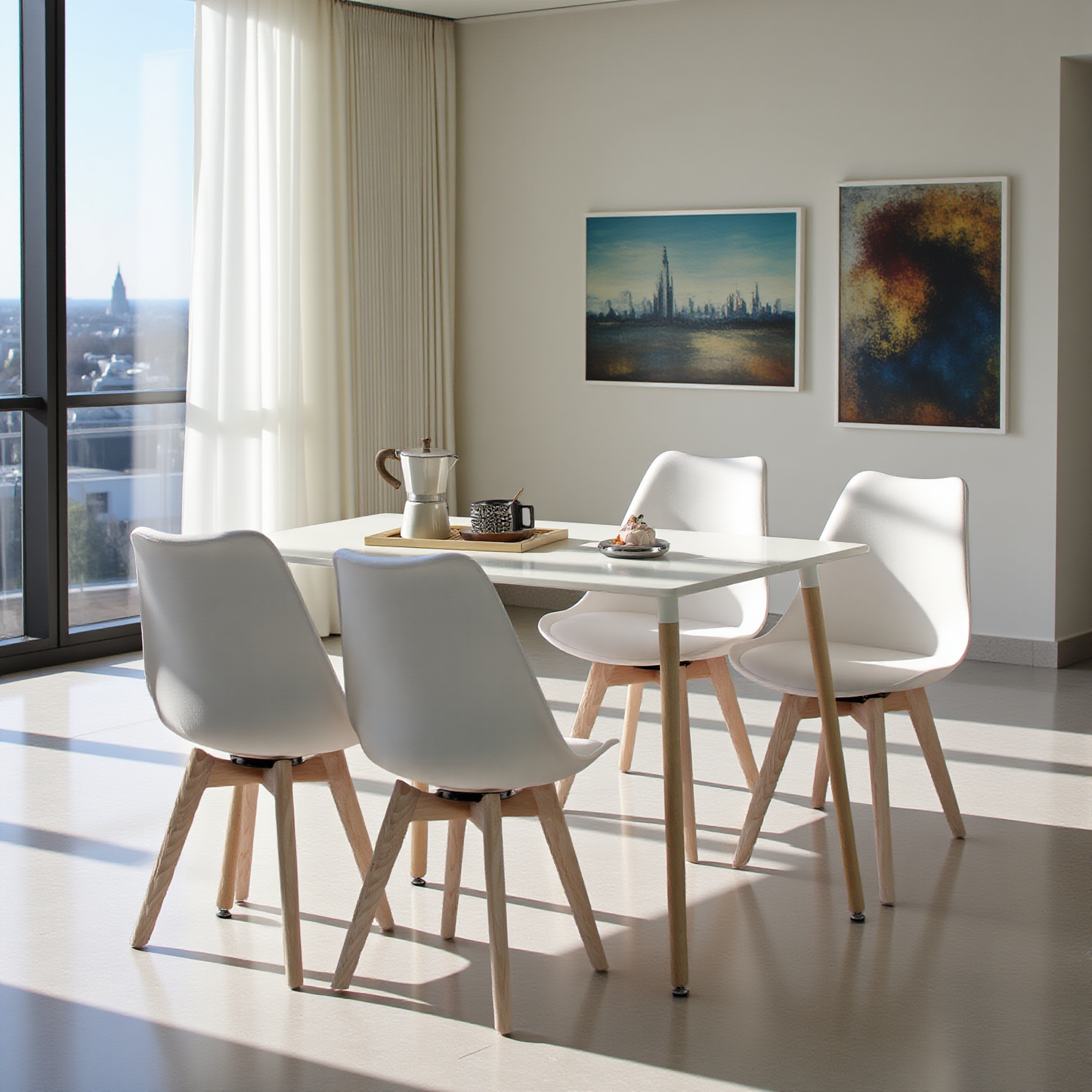 Ensemble de 2 chaises de salle à manger pivotantes, chaise sans accoudoirs, chaises rembourrées avec pieds en bois massif, blanc