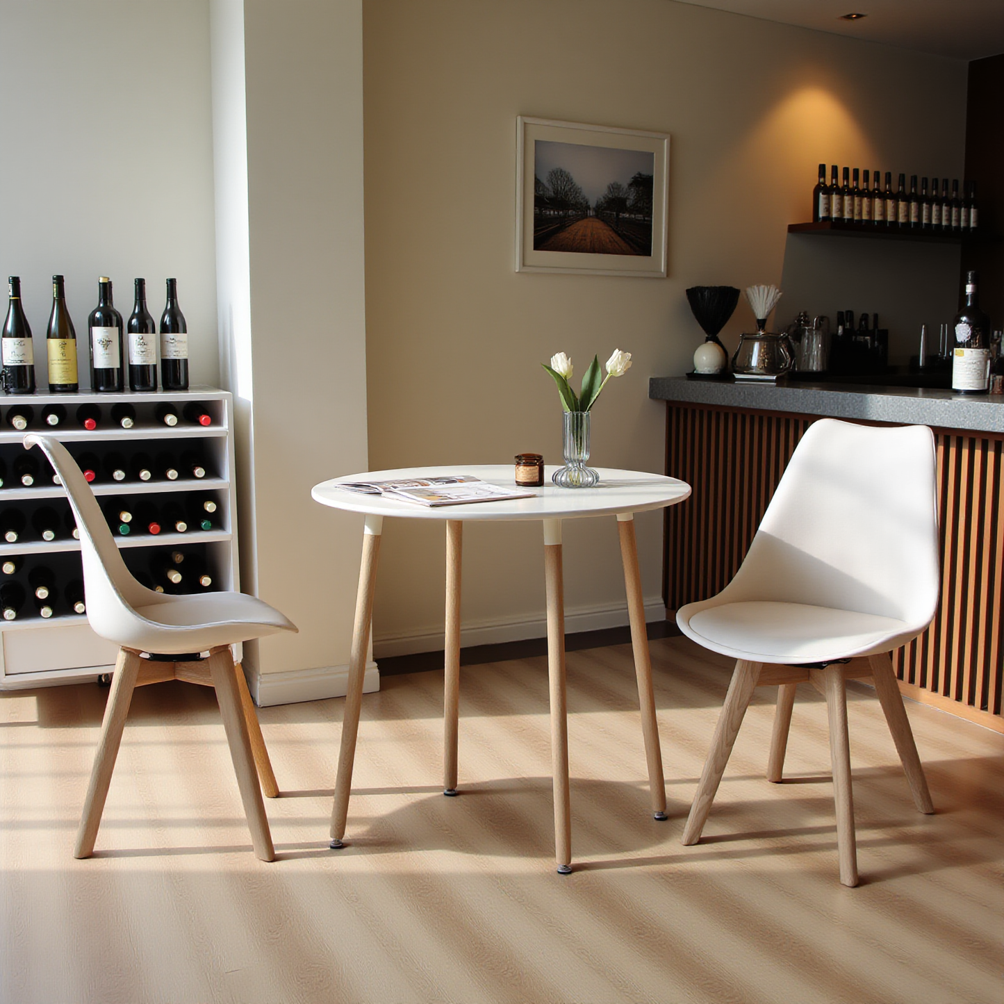 Ensemble de 2 chaises de salle à manger pivotantes, chaise sans accoudoirs, chaises rembourrées avec pieds en bois massif, blanc