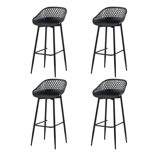 Lot de 4 tabourets de bar avec dossier, chaises extérieures résistantes aux intempéries, assise large et pieds en métal, noir