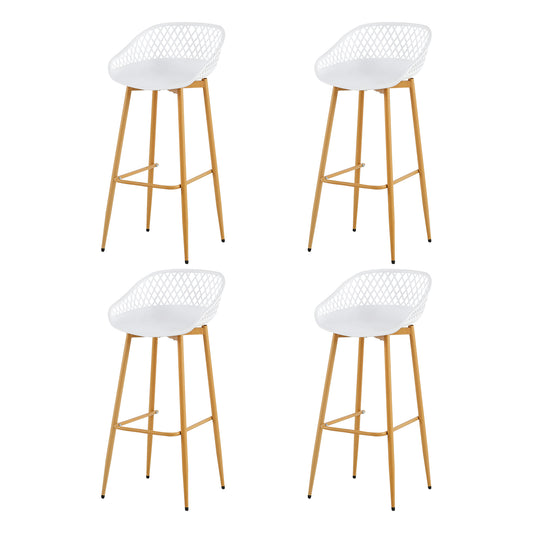 Lot de 4 tabourets de bar avec dossier, chaises extérieures résistantes aux intempéries, assise large et pieds en métal, blanc