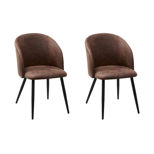 Lot de 2 Chaises de Salle à Manger au Style Rétro- Tissu de polyester Marron et Pieds en métal