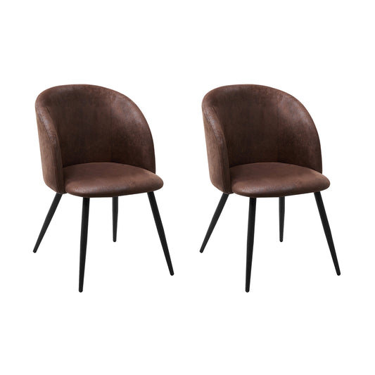 Lot de 2 Chaises de Salle à Manger au Style Rétro- Velours de daim Marron et Pieds en métal