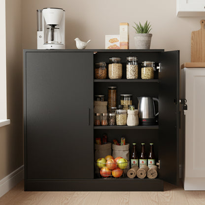 Armoire Bureau, Meuble Rangement Bureau Fermant à clé avec 2 Porte, 15mm Armoire de Rangement, Placages Réglables, Noir