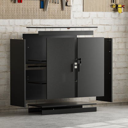 Armoire Bureau, Meuble Rangement Bureau Fermant à clé avec 2 Porte, 15mm Armoire de Rangement, Placages Réglables, Noir