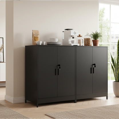 Armoire Bureau, Meuble Rangement Bureau Fermant à clé avec 2 Porte, 15mm Armoire de Rangement, Placages Réglables, Noir