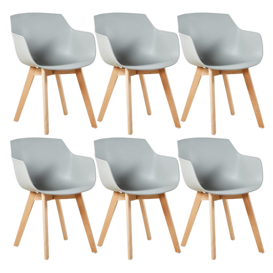 Lot de 6 Chaises Salle à Manger Fauteuils Scandinave de Cuisine avec Pieds en Bois de Hêtre Massif Gris