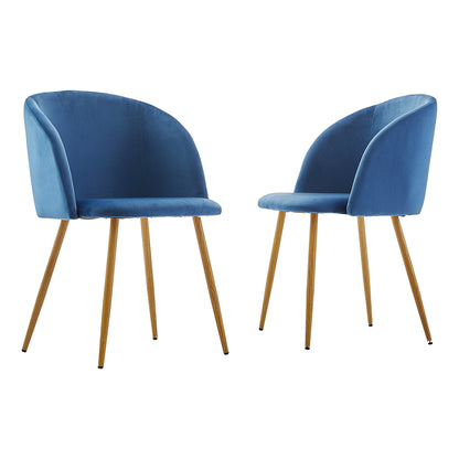 Lot de 2 chaises de salle à manger - Tissu velours Bleu- Scandinave